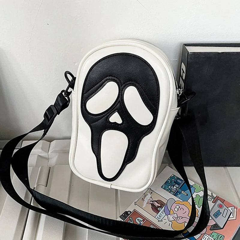 Y2K Ghost Bag Purse Funny Personality Shoulder Bags Clash Colors Halloween Devil Ghost Tote Bag Stitching PU Crossbody Bag