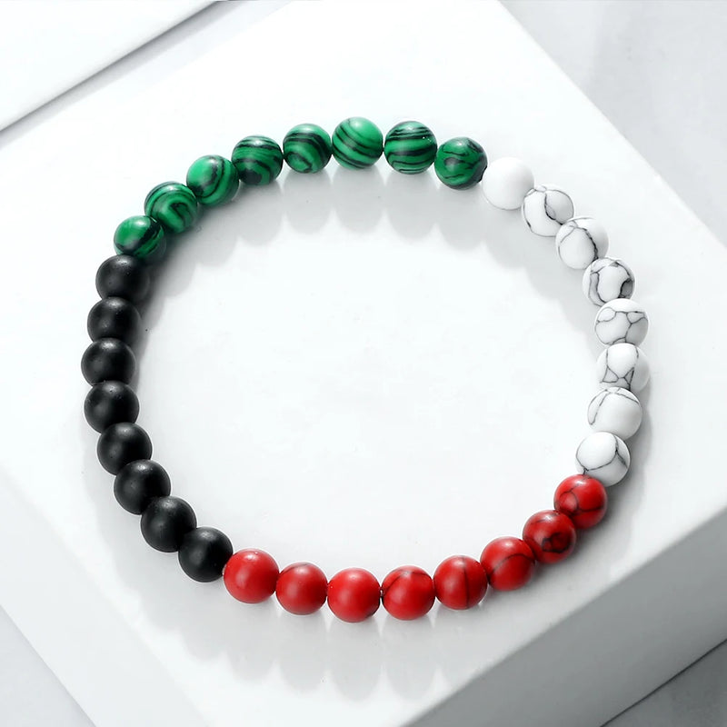 Countries Flag Color Beads Bracelet Natural Stone Palestine Arab Red Green Blue Malachite Bangles Patriot Jewelry Christmas Gift