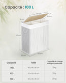 SONGMICS - Laundry Basket with Lid - Bamboo Laundry Basket with 2 Sorting Compartments, Removable Bag, Cotton Handles