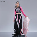 Boys Hip Hop Fashion Sweatshirt Contrast Loose Pants Girls Crop Top Streetwear Child Street Dance Clothes Sets Kids Jazz Costume