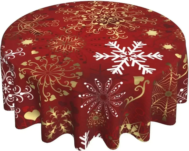 Christmas Table Cloth Red Round Christmas Tablecloth 60 Inch Washable Reusable Winter Snowflake Tablecloth for Holiday Party