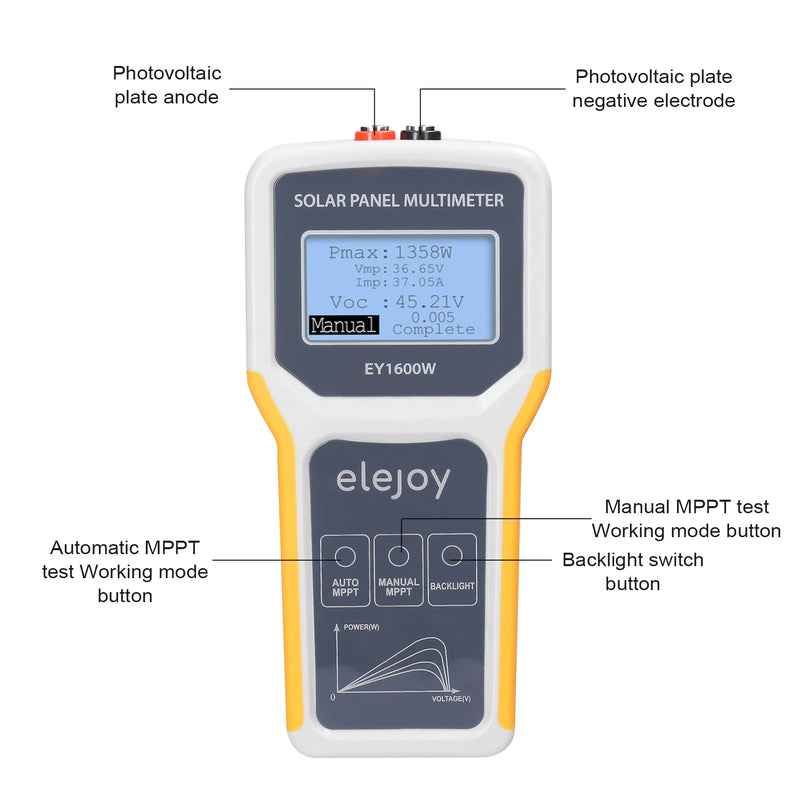 1600W Photovoltaic Panel Multimeter Solar Panel MPPT Tester Open Circuit Voltage Power Point Voltage Current Power Test Meter