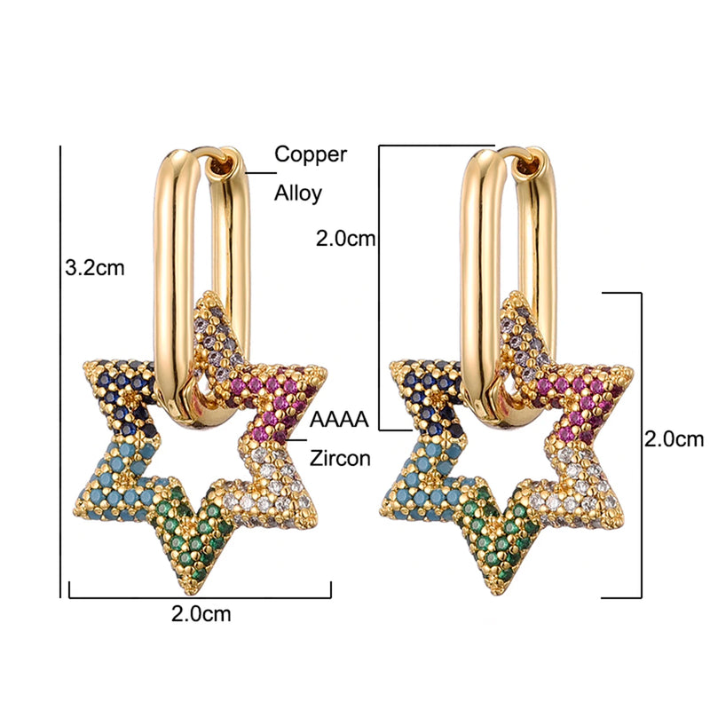 High Quality Zirconia Hoop Earrings for Women Elegant Star Copper Dangle Earrings Female Wedding Party Jewelry Couple Gift