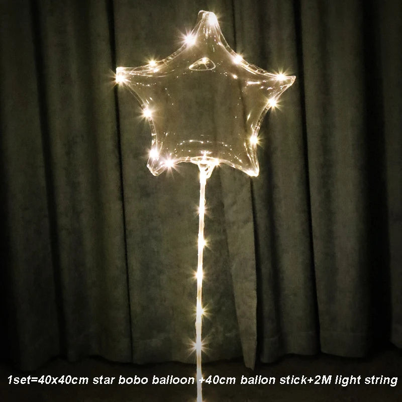 1 Set LED Clear Balloon Transparent Bobo Balloon with Led Light Round Heart Star Shape Ballons Globos for Birthday Party Decor