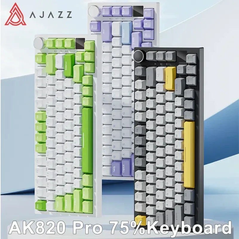 Ajazz Ak820 Mechanical Keyboard Customized Wired Hot Swapsoft Gasket Structure Optional Rgb Backlit 75% Portable for gift