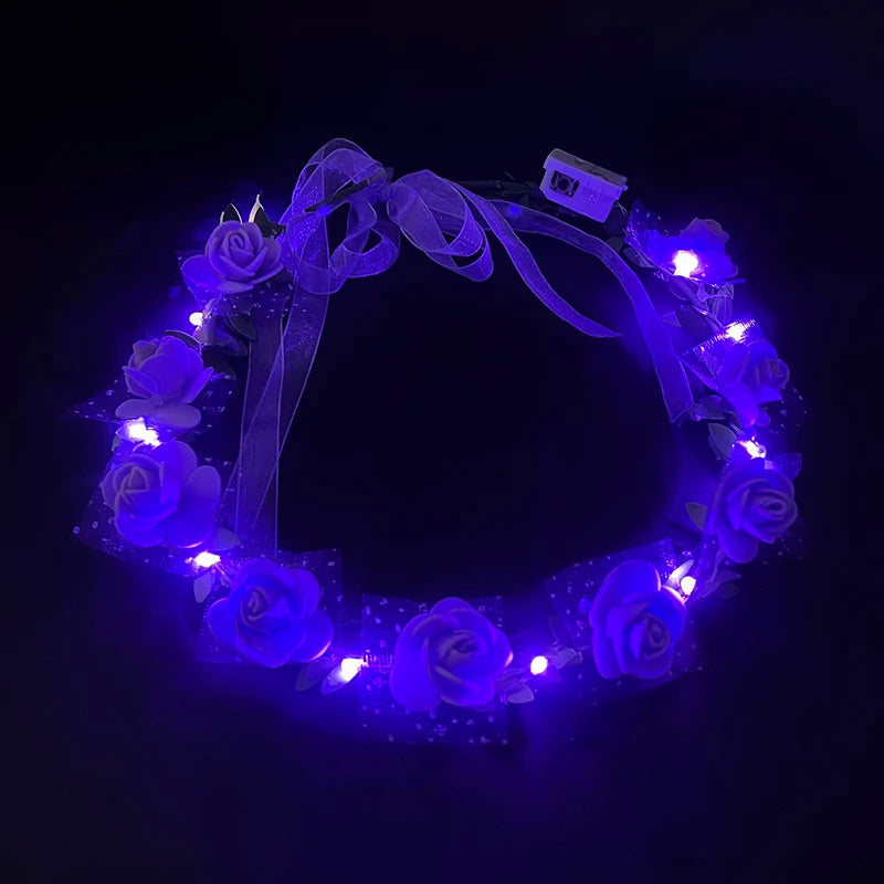 Wedding Party Crown Flower Headband LED Light Wreath Garland Decoration Women Girl Birthday Favor Luminous Hair Garland Hairband