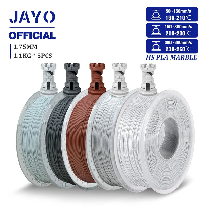 JAYO High Speed Marble PLA Filament 5 Rolls High Speed PLA 3D Printer Filament For FDM Marble-Like Texture 3D Printing Materials