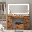 IRONCK Vanity Desk Set with LED Lighted Mirror & Power Outlet, 7 Drawers Makeup Vanities Dressing Table with Stool, for Bedroom