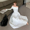 Black Elegant Slash Neck Long Dress Women Y2K Spring Korean Sexy Off Shoulder Long Sleeve Dress Fashion All Match Party Vestidos