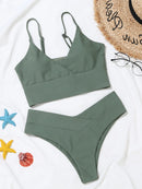 Military Green Double Layer Mid-Waist Bikini Sets Swimsuit Women Sexy Lace Up Two Pieces Swimwear 2025 New Beach Bathing Suits