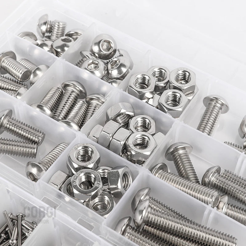 2200 Hex Button Socket Head Screws Set M1.6 M2 M2.5 M3 M4 M5 M6 M8 304 Stainless Steel Allen Round Head Cap UNC Bolts Nut Kit