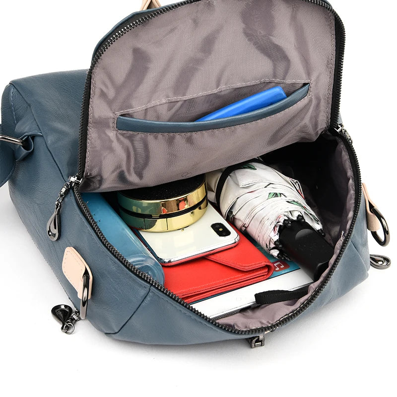 Fashion Backpack Female Soft leather Rucksack Women Shoulder Bag Ladies Travel Back Pack Large Capacity Dayback Bookbag for Girl