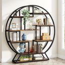 Bookshelf, Round Bookshelves Etagere Bookcase, 63 Inch Industrial Wood Book Shelf with Staggered Shelves, Living Room