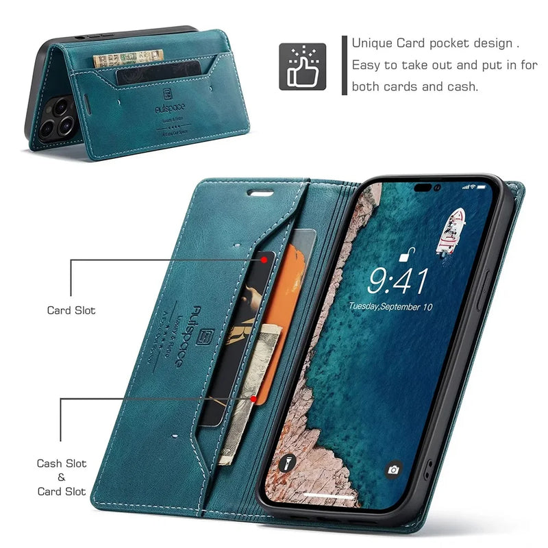 Leather Cases for iPhone 14 13 12 11 Pro Max Mini XR XS Max 8 7 6s Plus SE 2022 2020 Wallet Folio Flip Cover Rfid Blocking