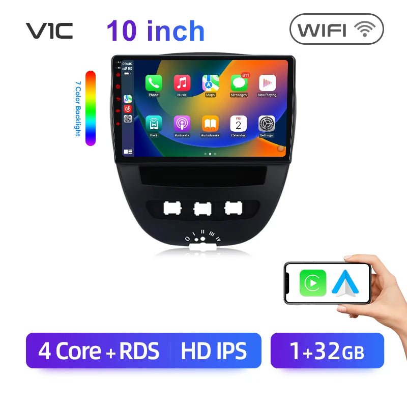 Junsun Android14 Wireless CarPlay for Apple Auto Car Radio Stereo for Peugeot 107 Toyota Aygo Citroen GPS TouchScreen Multimedia