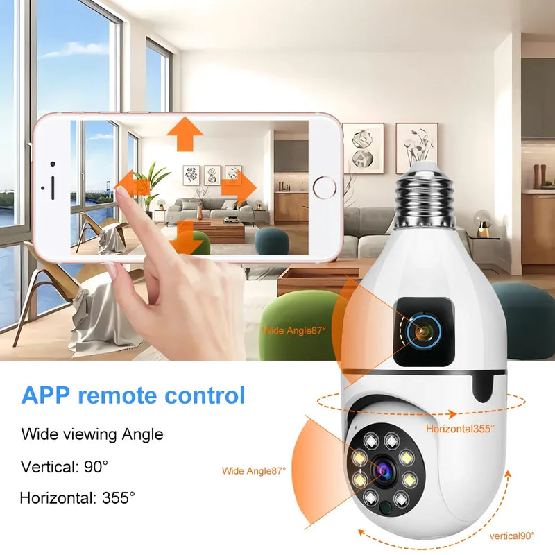 New E27 Wifi Dual Lens Camera 1080P 5MP 4K PTZ Surveillance Camera WiFi CCTV Outdoor IP Camera Security Smart Home AI Tracking