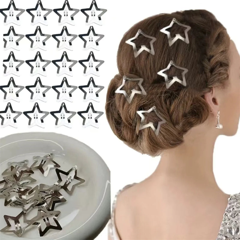 50pcs Silvery BB Clip Cute Star Shape Hair Clip Women Simple Metal Snap Clip Headdress Hair Jewelry Accessories