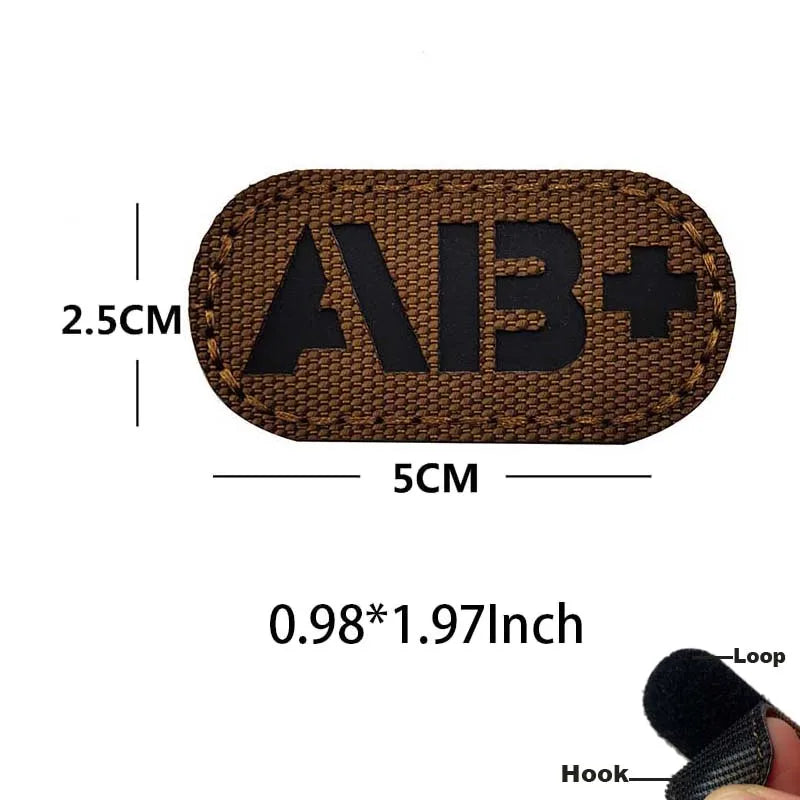5*2.5CM IR Reflection Blood Type A B AB O POS NEG Embleem Hook and Loop Patches,Tactical Badges Clothes Stickers Glow in Dark