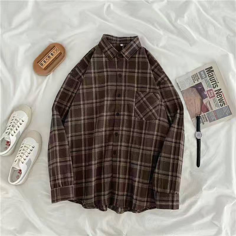 Vintage Plaid Shirts Women Autumn Long Sleeve Oversize Button Up Shirt Korean Fashion Casual Fall Outwear Tops Blusas Mujer 2021