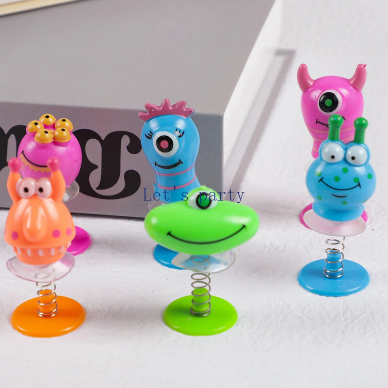 6Pcs Cute Monster Spring Jumping Dolls Toys for Kids Birthday Party Favors Baby Shower Pinata Fillers Gift Bag Carnival Prizes
