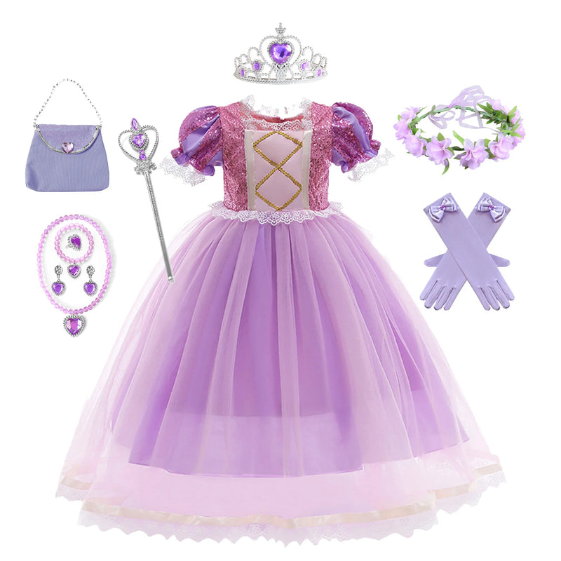 Girls Aurora Belle Rapunzel Sofia Princess Dress Halloween Easter Cosplay Costume Party Kids Dresses for Girls Children Clothing