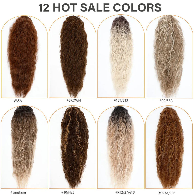 Synthetic 26 Inches 170g Wrap Ponytail Long Water Wave Curly Hair Extensions Hairpieces Pony Tail Fake Hair Heat Resistant