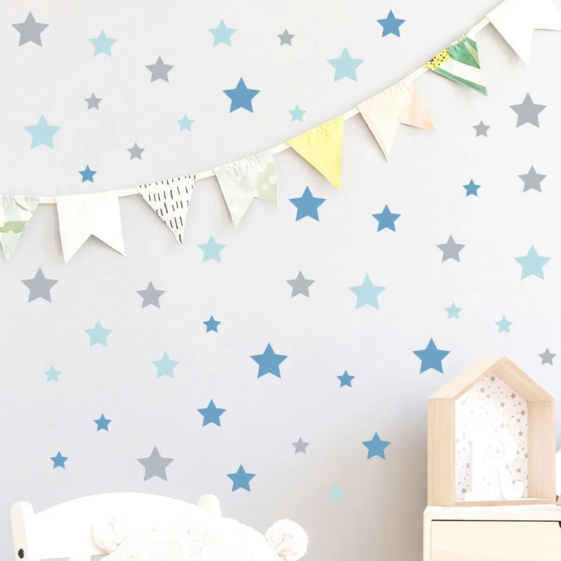 Cartoon Stars Blue Wall Stickers Removable Nursery Wall Decals Poster Print Children Kids Baby Room Interior Home Decor Gifts