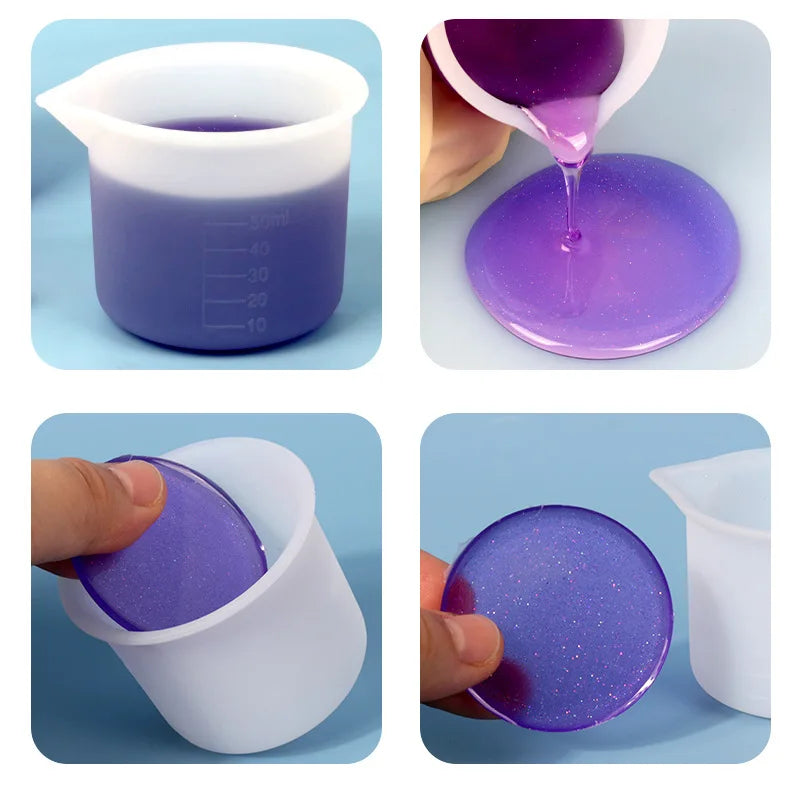 3PCS Epoxy Split Cup 50ml Measuring Cup with Scale Silicone Measuring Cup Silicone Mixing Tools for Casting Resin Mold Art Kit