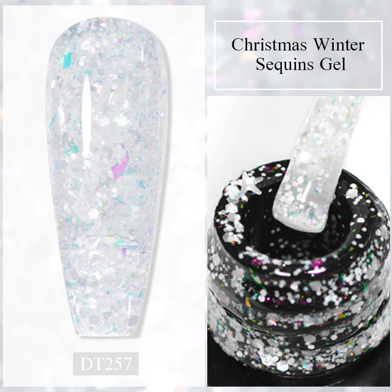 MEET ACROSS 7ml Christmas Seris Gel Nail Polish Winter Green Red Sequins Gel Polish For Manicure Uv Led Gel Varnish Nail Art