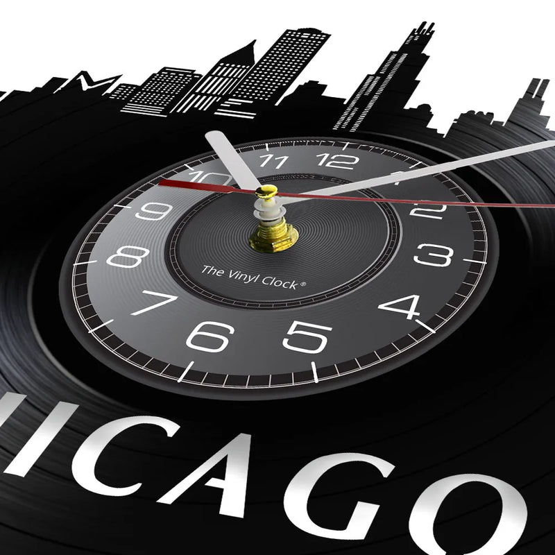 Chicago Illinois Skyline Wall Clock Chicago City Vinyl Record Clock USA Skyline Vinyl Record Wall Art Tourism Minimalist Gift
