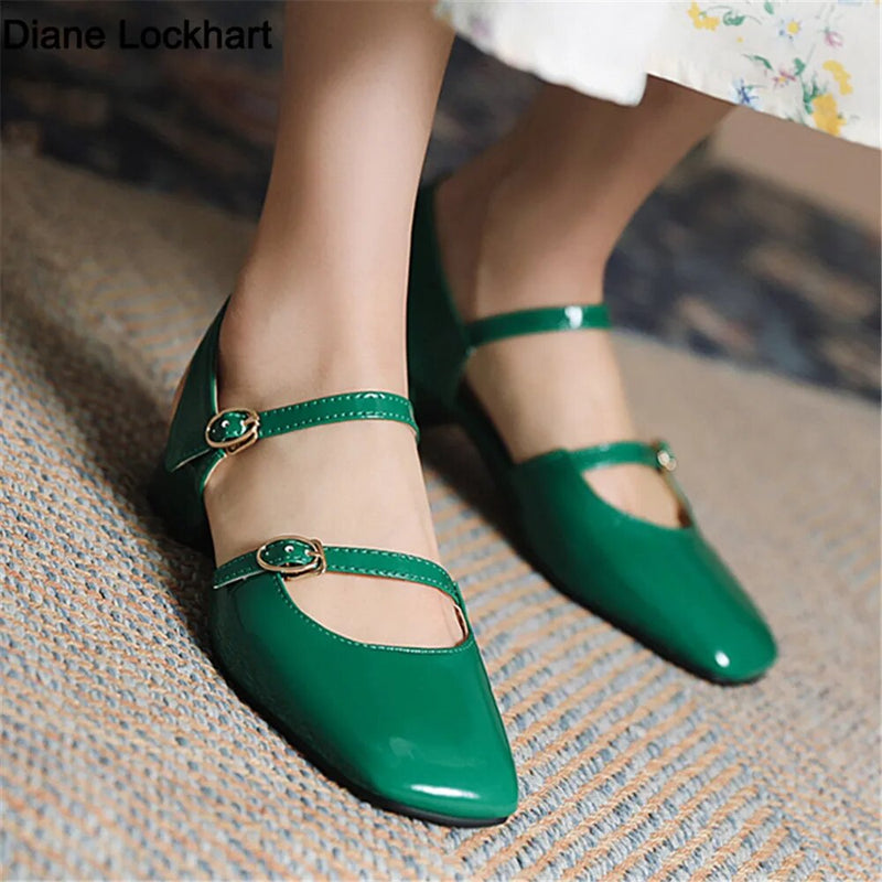 2023 Gladiator Sandals Women Shoes Sexy Square Toe Pumps Ankle Strap Buckle Ladies Zapatos Mujer Low Heels Size 34-43 Green Red