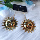 Big Golden Colour Sun Earrings Happy Celestial Jewelry Summer  Sunshine Fashion Beautiful Women Friend Gift Exaggerated Jewelry