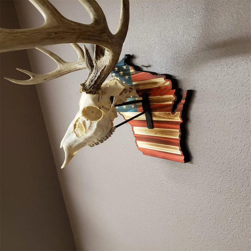 European Deer Mount Plaque Prey Display Rack Home Decoration Wooden Background Stars And Stripes Patterns Home Decor In Stock