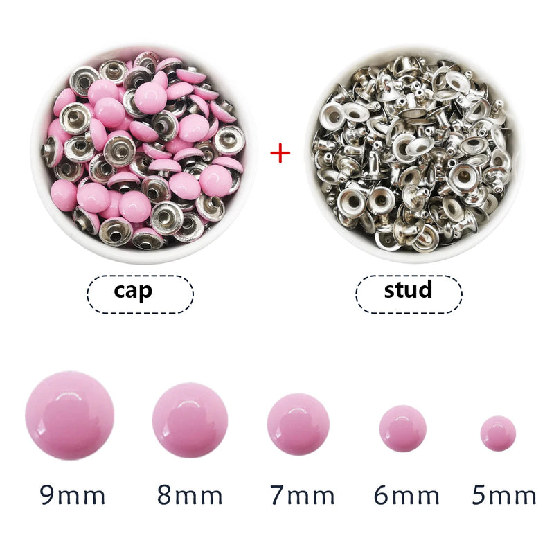 100sets Dome Cap Rivets 14 Colors Metal Studs Round Rivet for Leather Craft Bag Belt Clothing Garment Shoes Collar Parts