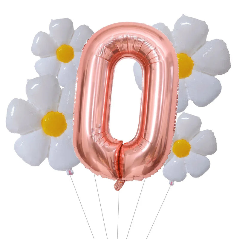 5Pcs Groovy One Party Balloons Set 32inch Rose Gold Number Balloon for First Birthday One Groovy Baby Daisy Party Decorations