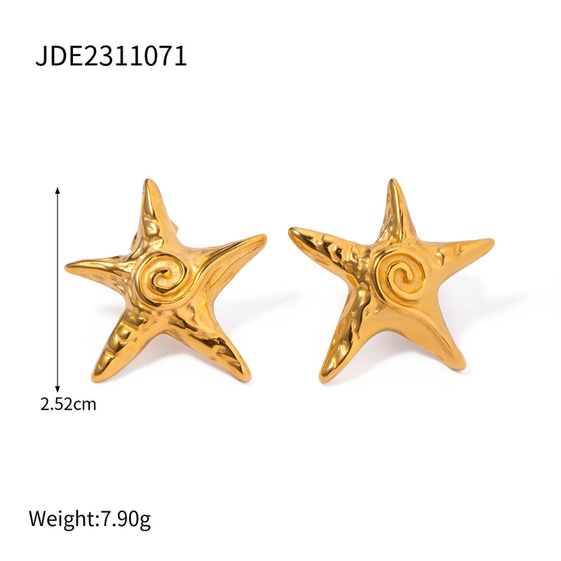 Youthway Creative Stainless Steel Star Threaded Circle Stud Earrings for Women Textured Fashion Jewelry Gift New