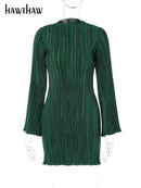 Hawthaw Women Elegant Long Sleeve Streetwear Bodycon Green Fall Mini Dress 2022 Autumn Clothes Wholesale Items For Business