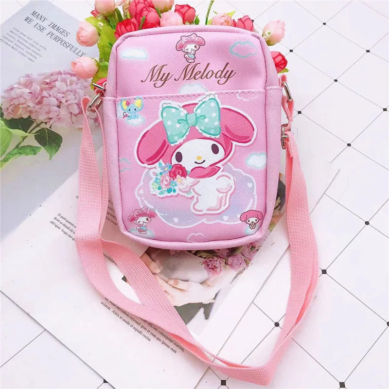 Sanrio Hello Kitty Shoulder Bag Kawaii Cute Cinnamoroll My Melody Kuromi Earphone Phone Storage Bags PU Crossbody bag Girl Gift