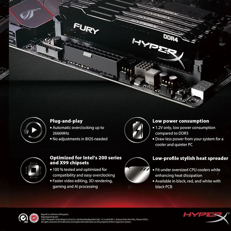 original HyperX Fury DDR4 8GB 16GB 32GB 3600MHz 3200MHz 2666MHz 2400MHz 2133MHz DRAM DIMM Memory 288pin White Black Red