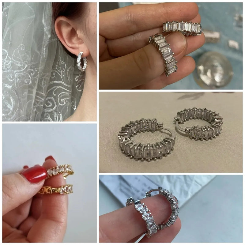 Huitan Brilliant Pear-shaped CZ Hoop Earrings for Women Crystal Cubic Zircon Stylish Female Accessories Versatile Trendy Jewelry