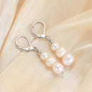 New Fashionable Baroque Freshwater Pearl Earrings. Simple, Elegant And Versatile Long Three-bead Earrings.