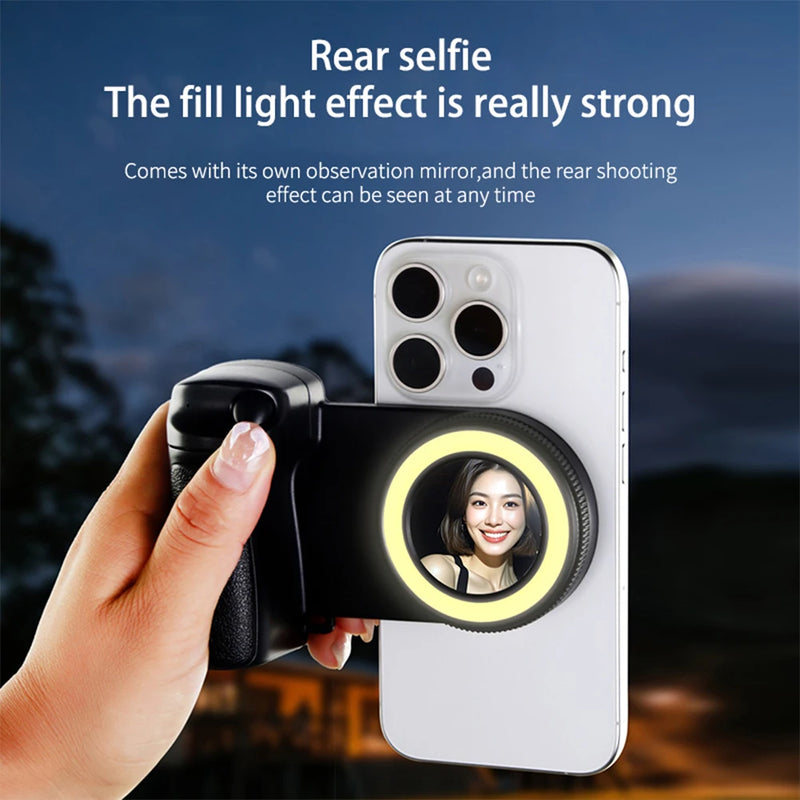 Magsafe Bluetooth-Compatible Camera Shutter Grip with Fill Light and Reflective Mirror for iPhone and Android Smartphones