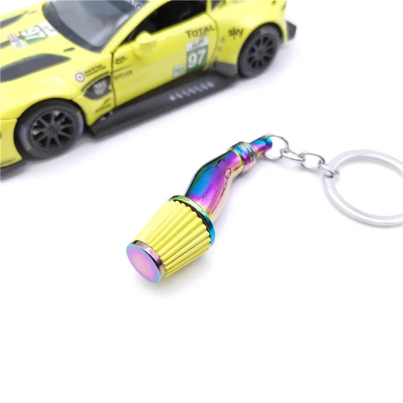 Car Parts Keychain NEO Chrome Metal Keyring Wheel Hub Nitrogen Gas Bottle Shock Absorber Key Chain Whistle Turbine Auto Interior
