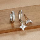 3PCS Stainless Steel Gold Color Four Flower Hoop Earrings Set for Women Elegant Zircon Pendant Huggies Piercing Trendy Jewelry