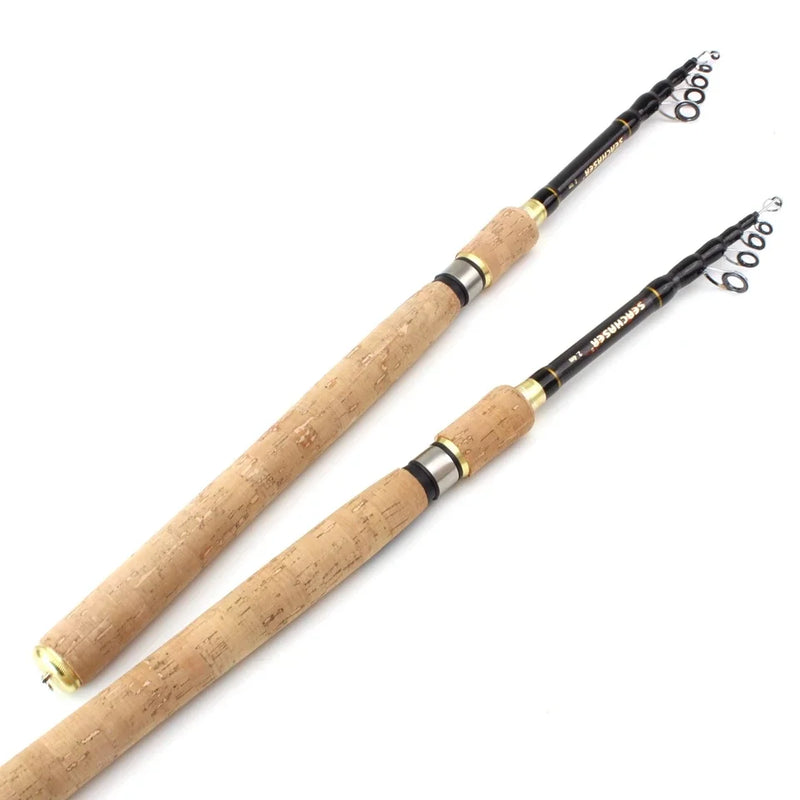 High Quality 1.8m 2.1m 2.4m 2.7m  Spinning Rod carbon telescopic fishing rod lure rod wooden handle pole Fishing Tackle