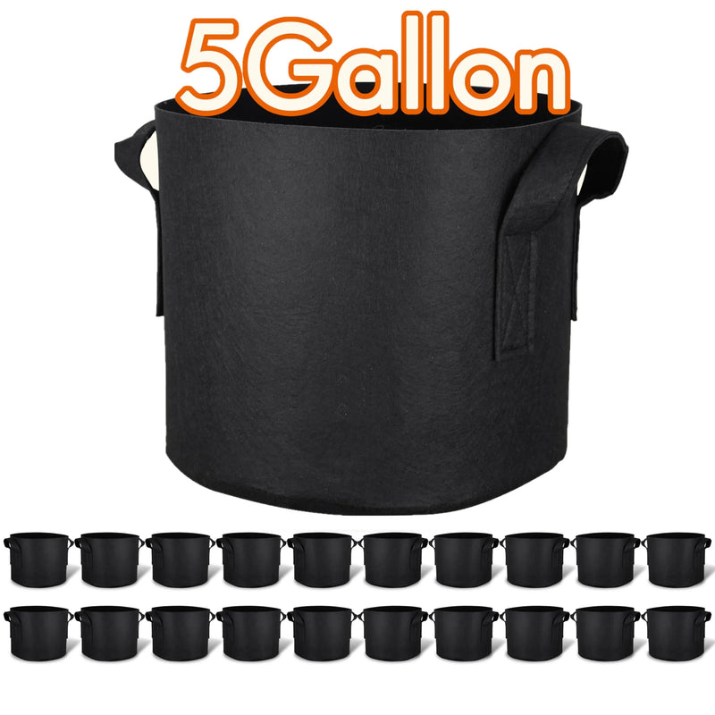 5-20Pcs Vegetable/Flower/Plant Grow Bags 5 Gallon Thickened Non-Woven Felt Fabric Planter Flower Pot with Handles