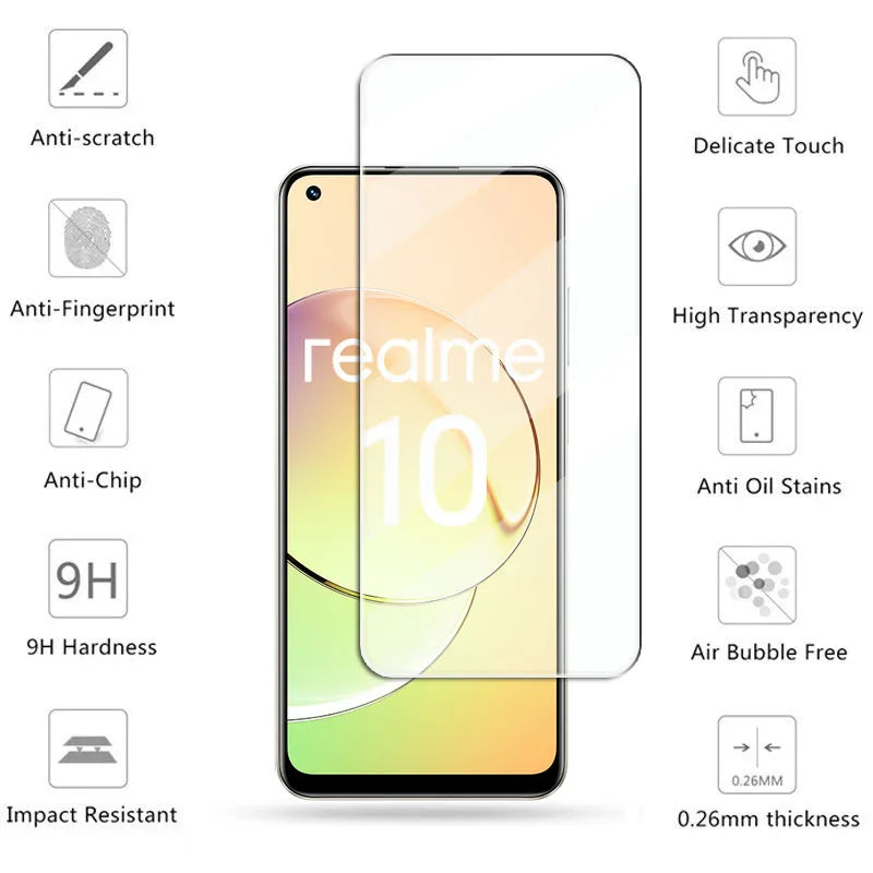 Full Glue Glass For Realme 10 Pro Tempered Glass Realme10 8i 9i 8 9 Pro Plus C30 Screen Protector Protective Lens Film Realme 10