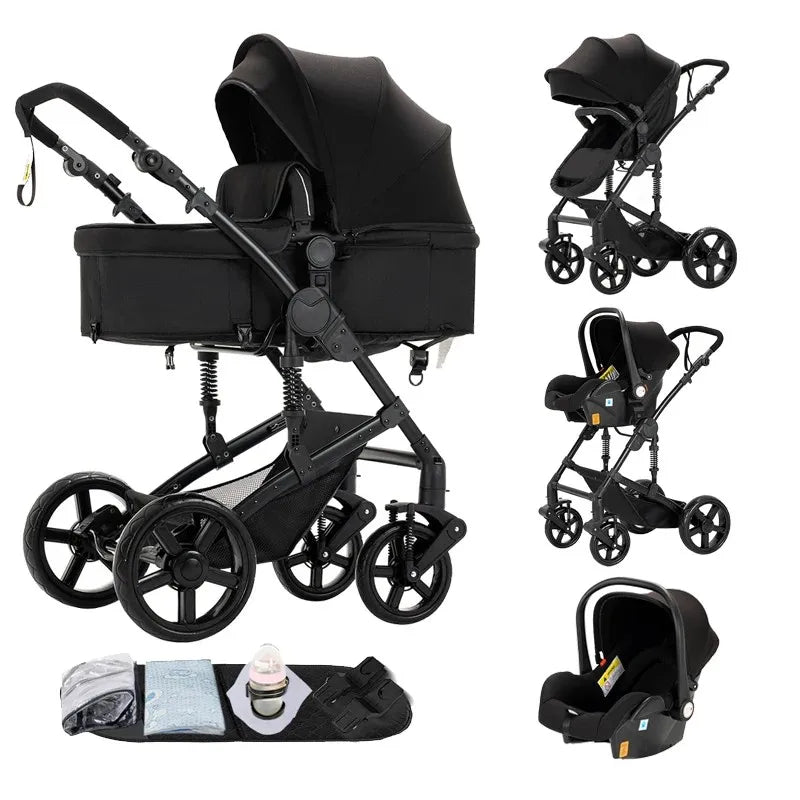 Compact Stroller 3 IN 1, Carseat Stroller Combos, Baby Stroller Multifunctional High Landscape Baby Pram for Toddlers Infant Car