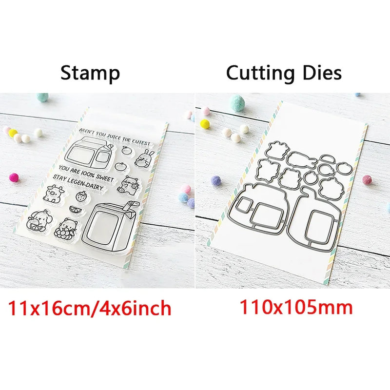 Birthday Cake Cute Frog Fox Animals Cutting Dies and Clear Stamps Bottle Thank You Words Dies For DIY Scrarpbooking Paper Craft