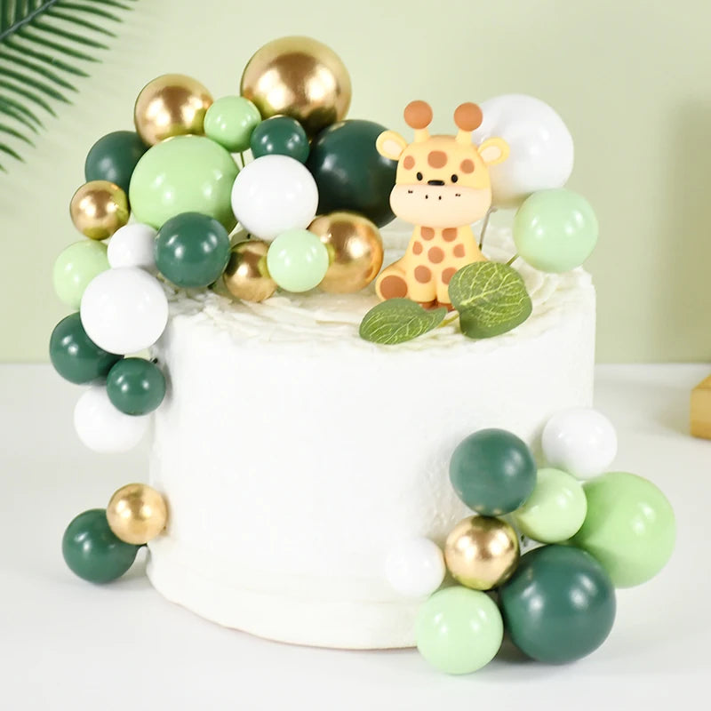 Green White Ball Cake Toppers DIY Cupcake Insert Toppers Gold Foam Spherical Decoration Baby Shower Wedding Birthday Party Favor